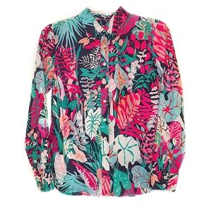 LIKE NEW Talbots Bright Tropical Pink, Green, Blue Foilage Print, Size SP
